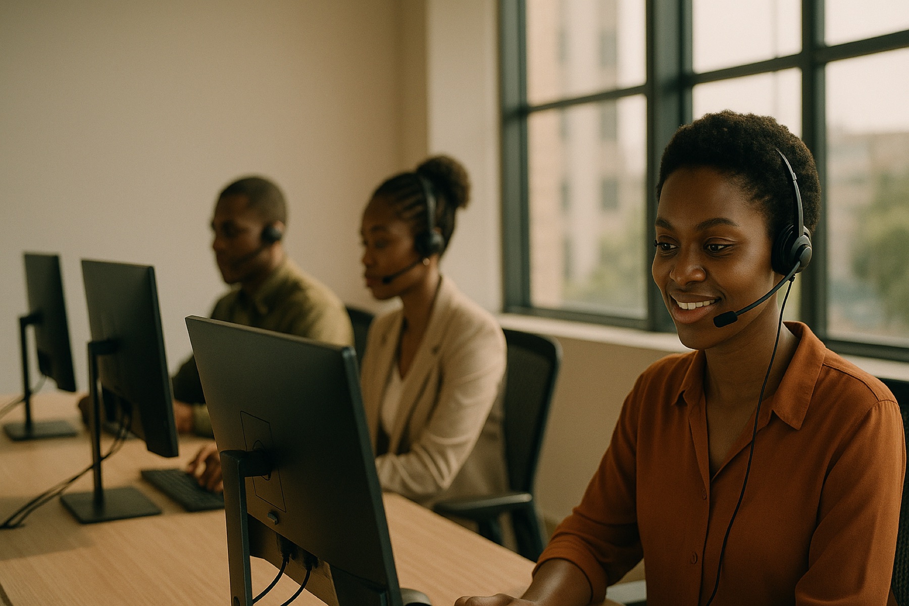 Sema support agents on calls in Dar es Salaam